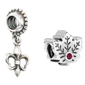 Pair of Pandora Canadian Themed Charms: Canada Maple Leaf🍁 and a Fleur-de-lis⚜️